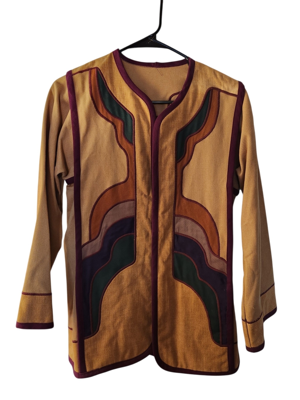 1970s Wearable Art Appliqué Jacket G. Girvin Un Tagged Seattle Fiber Art 40 Bust